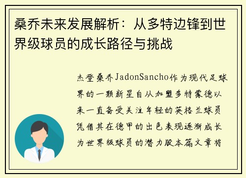 桑乔未来发展解析:从多特边锋到世界级球员的成长路径与挑战 桑乔未来发展解析:从多特边锋到世界级球员的成长路径与挑战